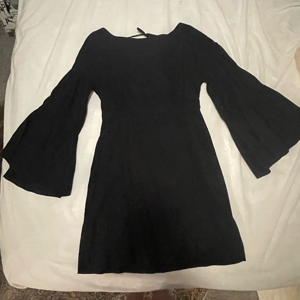 Free People Black Bell Sleeve and Open Back Mini Dress